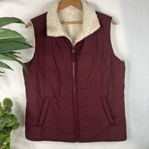 The North Face Womens Tamburello Reversible Vest Burgundy Sherpa Lined Large